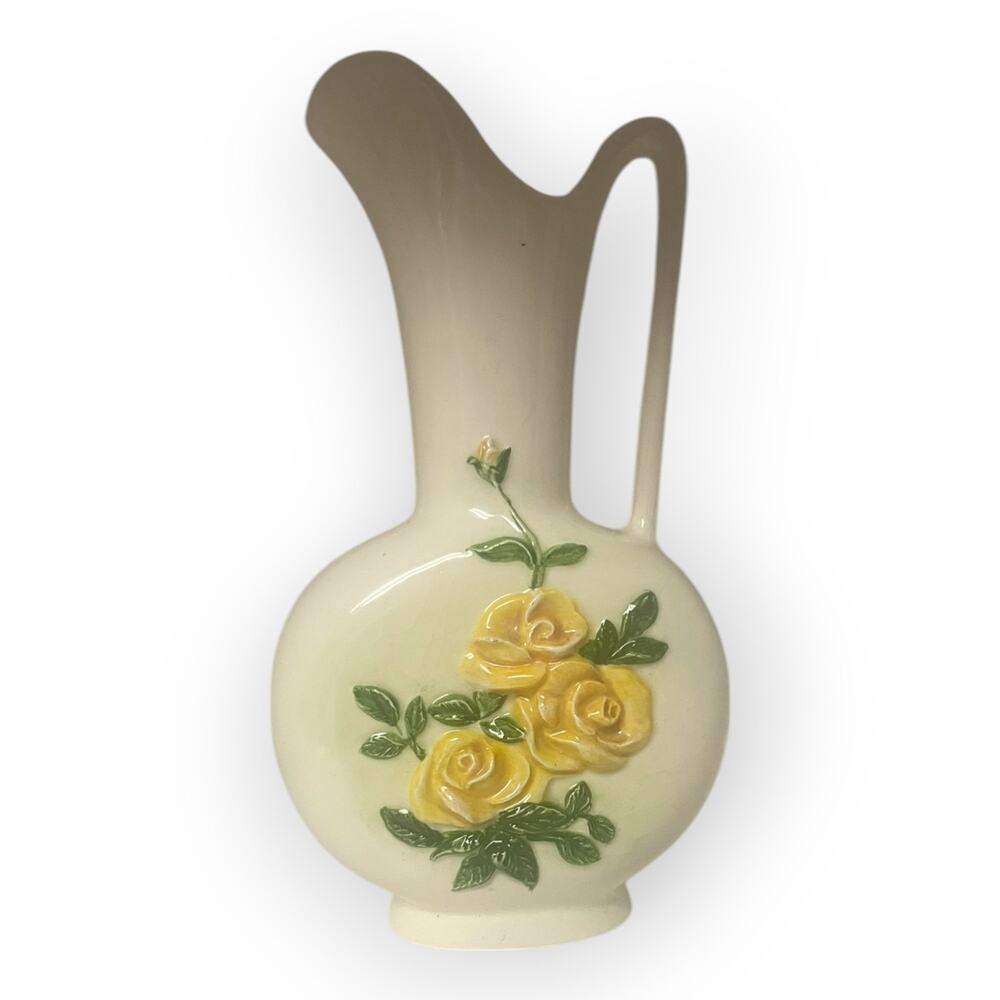 Vintage MCM Yellow Rose Ceramic Pitcher | Vase | 6 inches height EUC